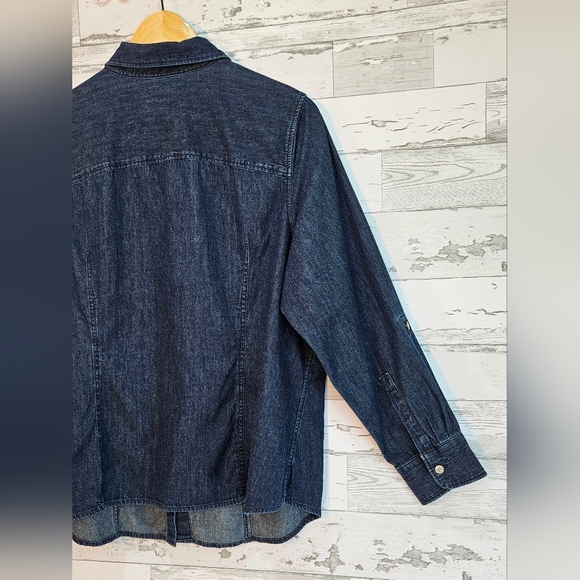 Talbots Womens Denim Button Up Shirt Petite 18W Collared Long Sleeves - Picture 4 of 8